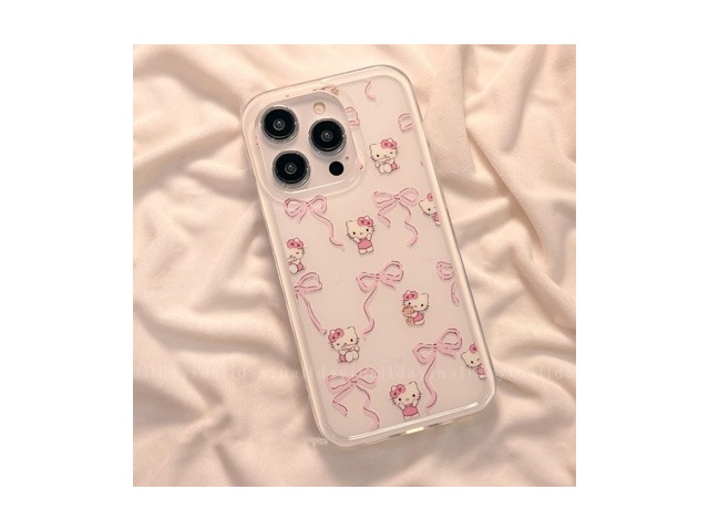 [아이폰 키티 케이스] 저렴한 가격 올데이인 키티 리본 패턴 핑크 아이폰 케이스 + 스트랩 세트